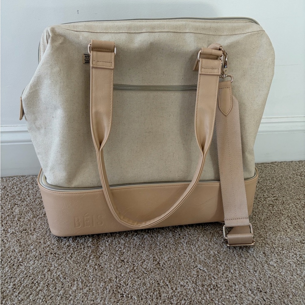 BEIS Cream and Tan mini weekender